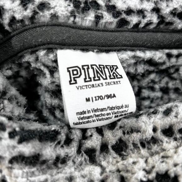 PINK Victoria's Secret Black White Pullover Hoodie Fluffy Popcorn Medium - Picture 7 of 9